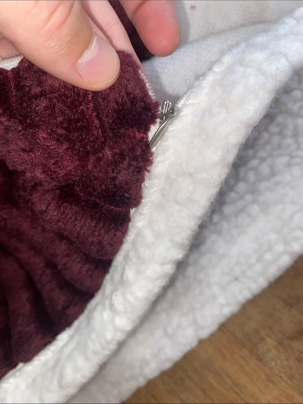 UGG Maroon Plush Sherpa Pillow Case with Cream Trim